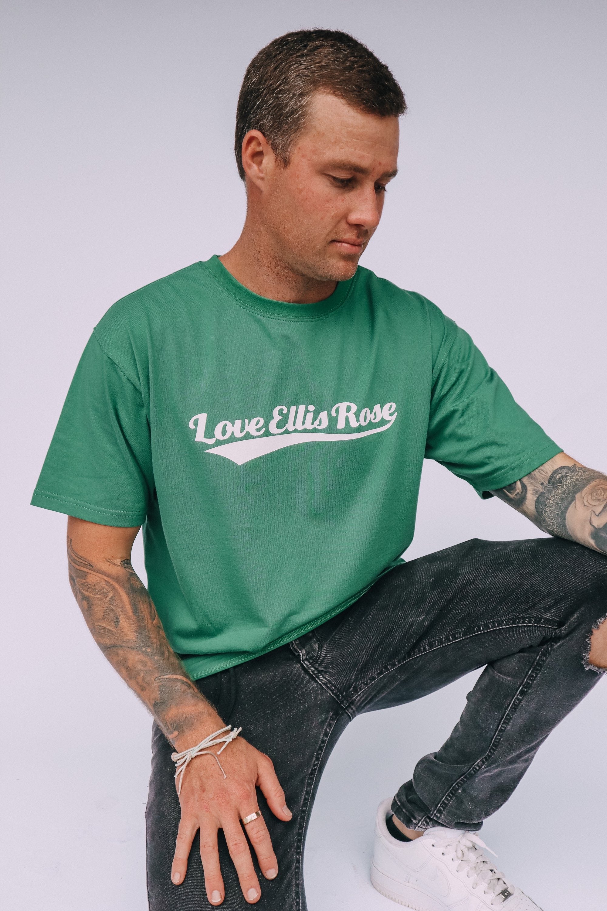 Love Ellis Rose Oversized Men's Tee - Green & White