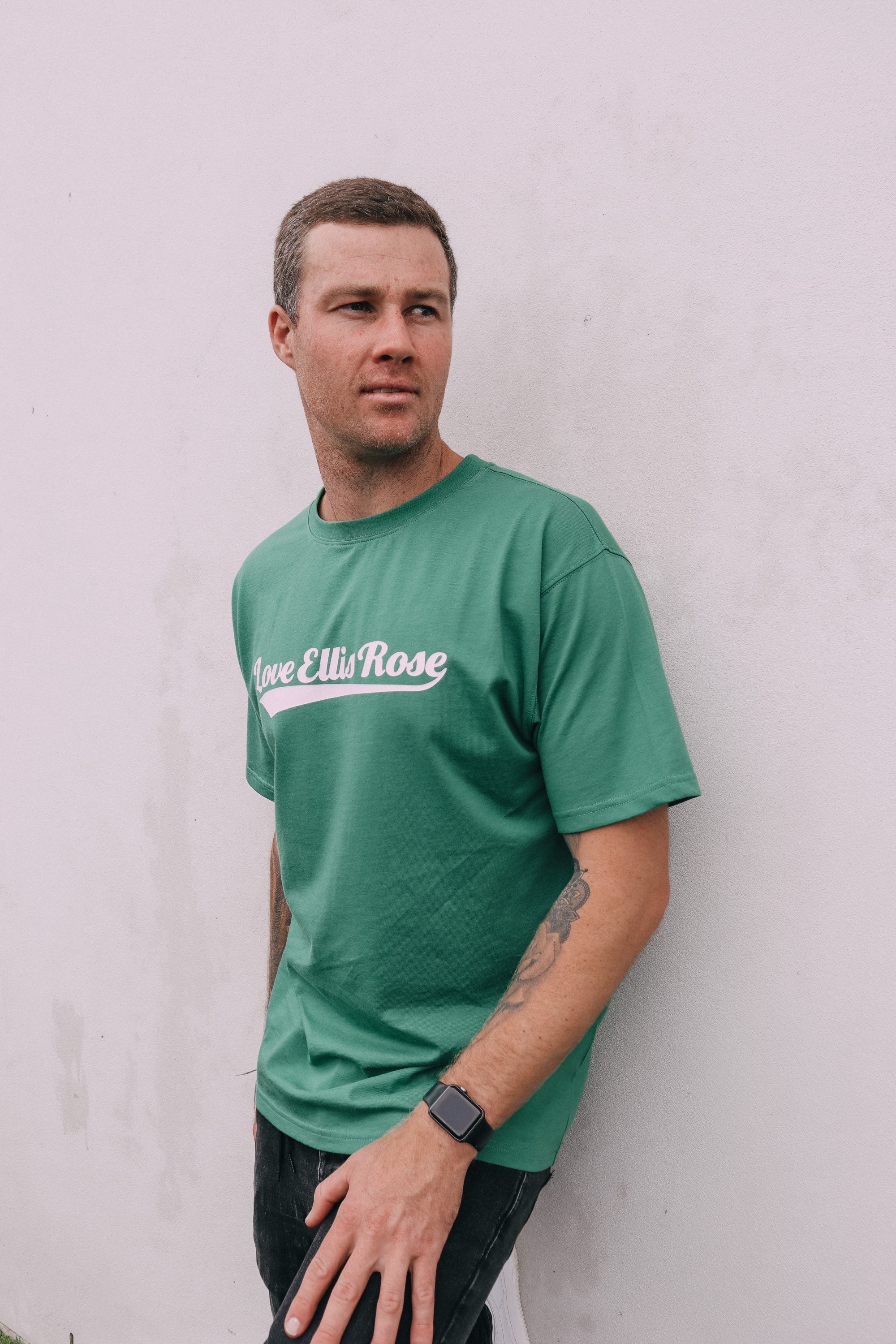 Love Ellis Rose Oversized Men's Tee - Green & White