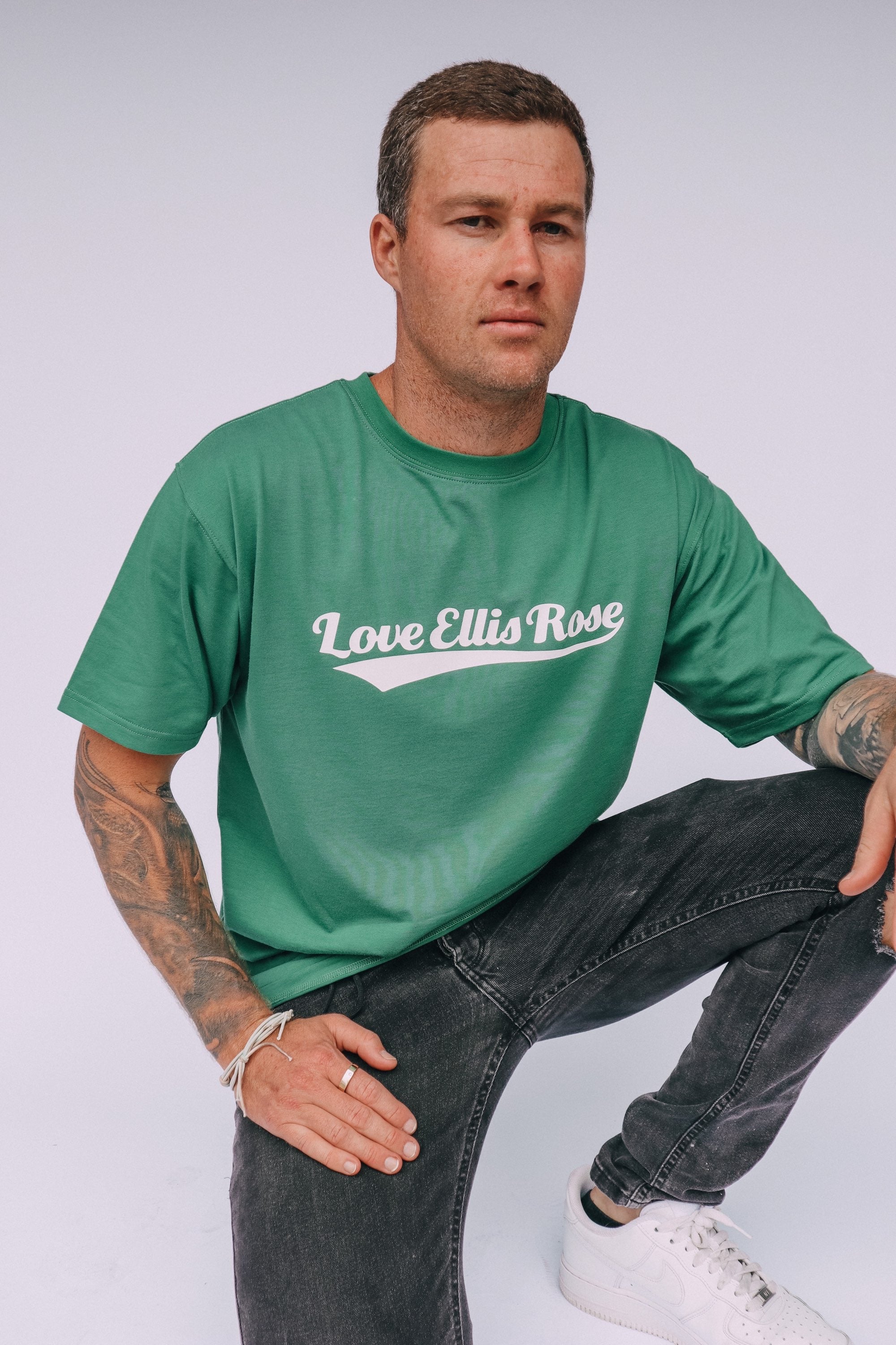 Love Ellis Rose Oversized Men's Tee - Green & White