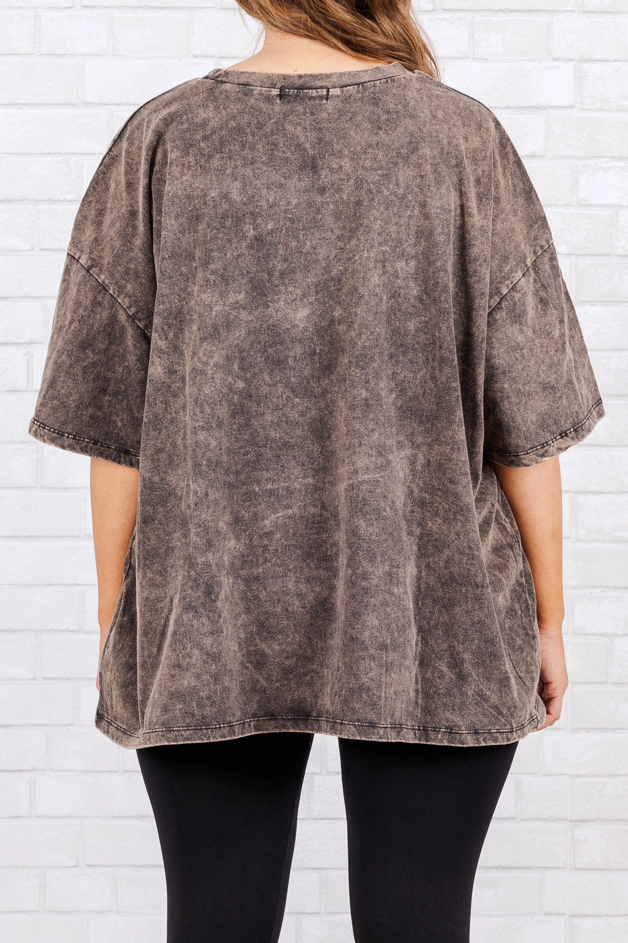 Love Is In The Air Acid Wash Boyfriend Top, Ash Black