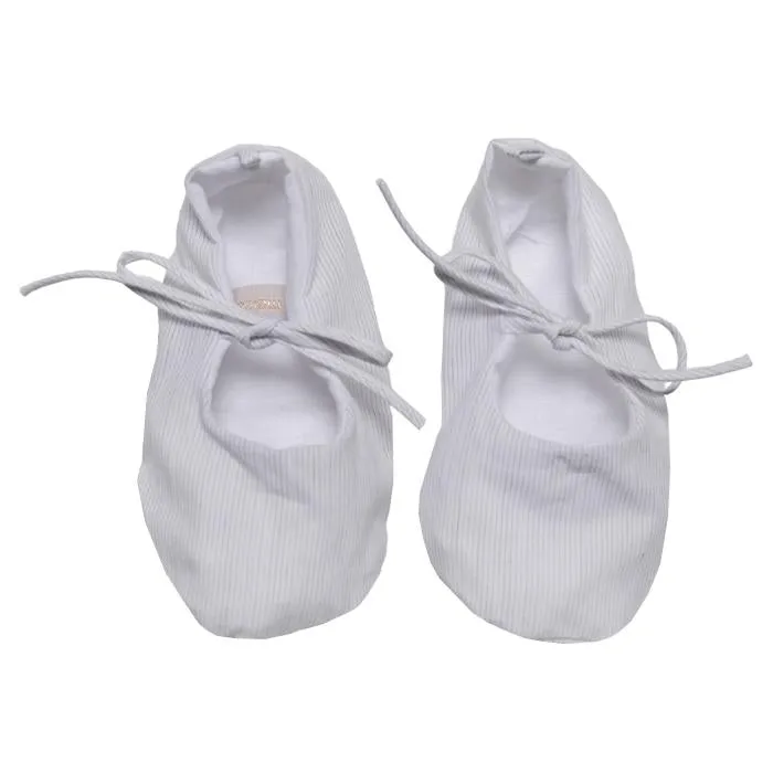 Makie Baby Remi Newborn Shoes - White Grey Pinstripes