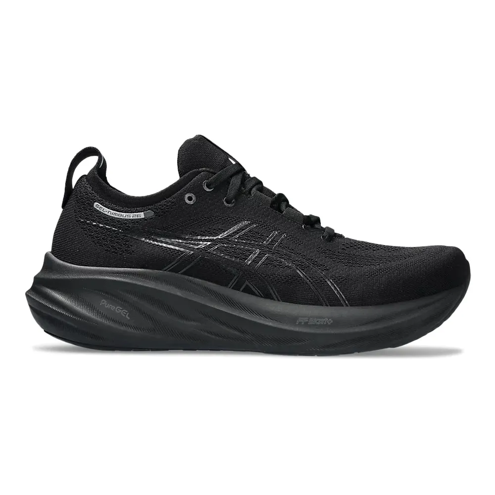 Men's Asics GEL-Nimbus 26 Wide Fit Running Shoes, Black/Black, Size 10 2E