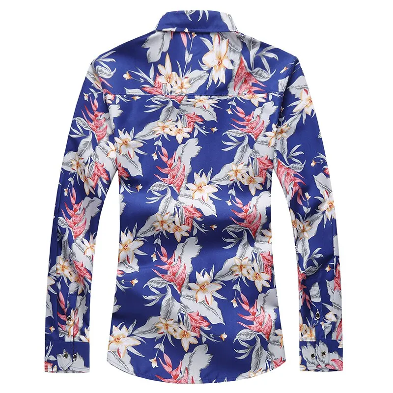 Mens Regular Flower Printed Broadcloth Casual Long Sleeve Slim Shirt