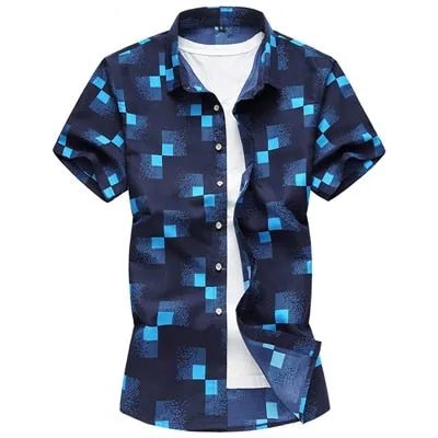 Men's Geometric Printed Casual Short Sleeve Shirt for Summer