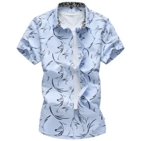 Men's Geometric Printed Casual Short Sleeve Shirt for Summer