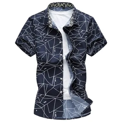 Men's Geometric Printed Casual Short Sleeve Shirt for Summer