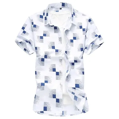 Men's Geometric Printed Casual Short Sleeve Shirt for Summer