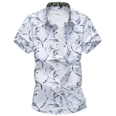 Men's Geometric Printed Casual Short Sleeve Shirt for Summer