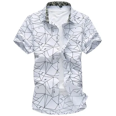 Men's Geometric Printed Casual Short Sleeve Shirt for Summer