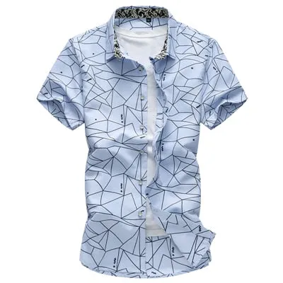 Men's Geometric Printed Casual Short Sleeve Shirt for Summer