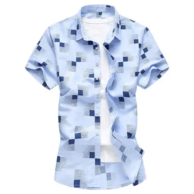 Men's Geometric Printed Casual Short Sleeve Shirt for Summer