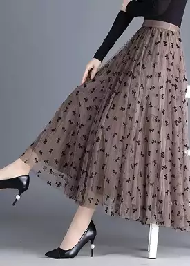 Modern Brown Butterfly Tulle Pleated Skirts Spring | HA1033