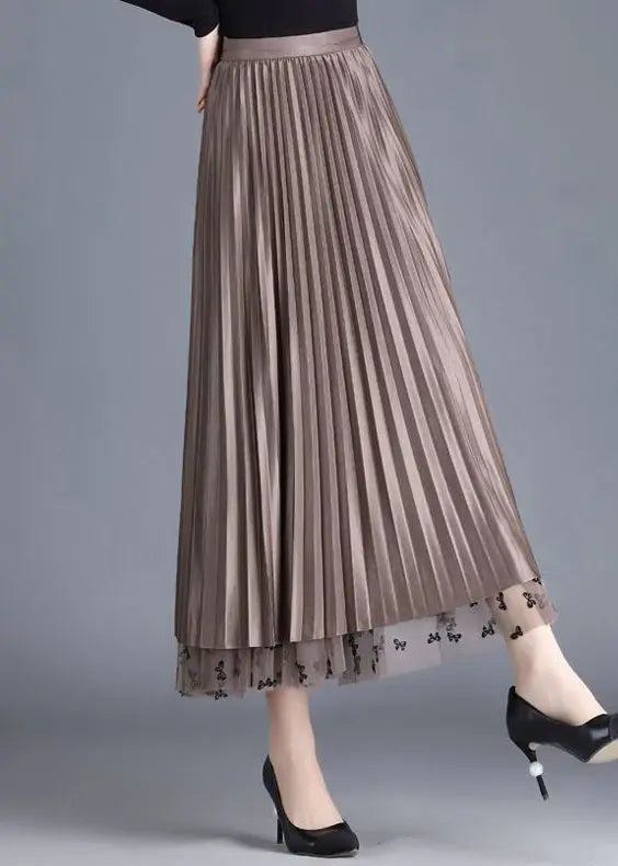 Modern Brown Butterfly Tulle Pleated Skirts Spring | HA1033