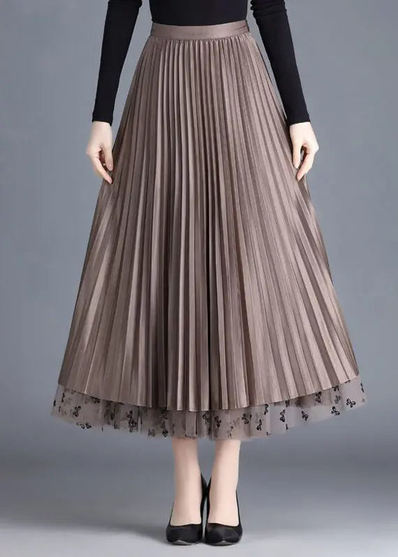 Modern Brown Butterfly Tulle Pleated Skirts Spring | HA1033