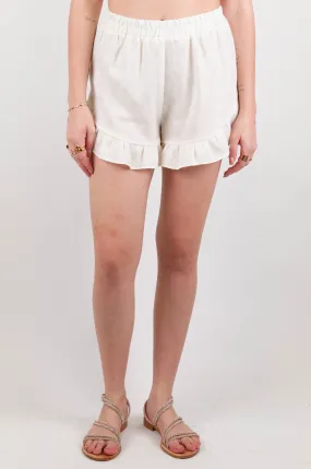 Motel - Linen shorts with elastic waistband and ruffle hem