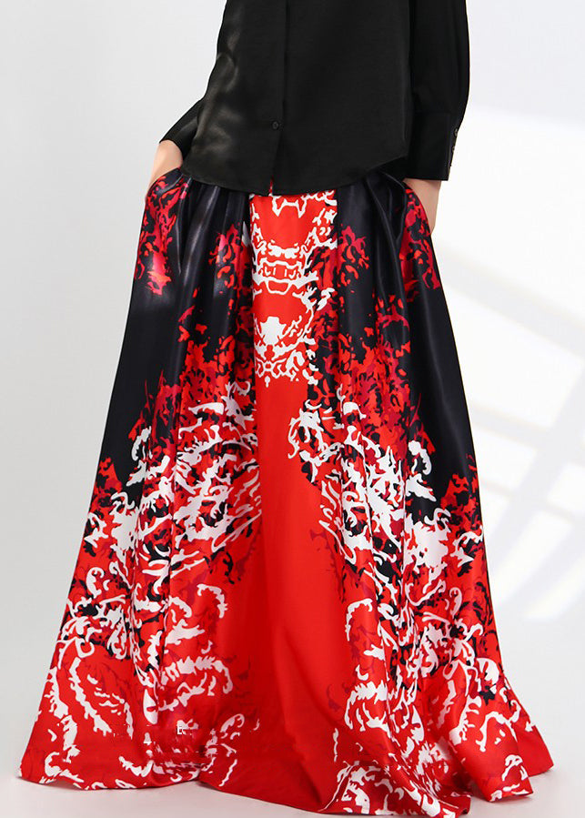 New Red High Waist Silk Skirts AS1051