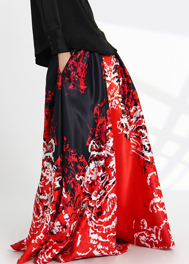 New Red High Waist Silk Skirts AS1051