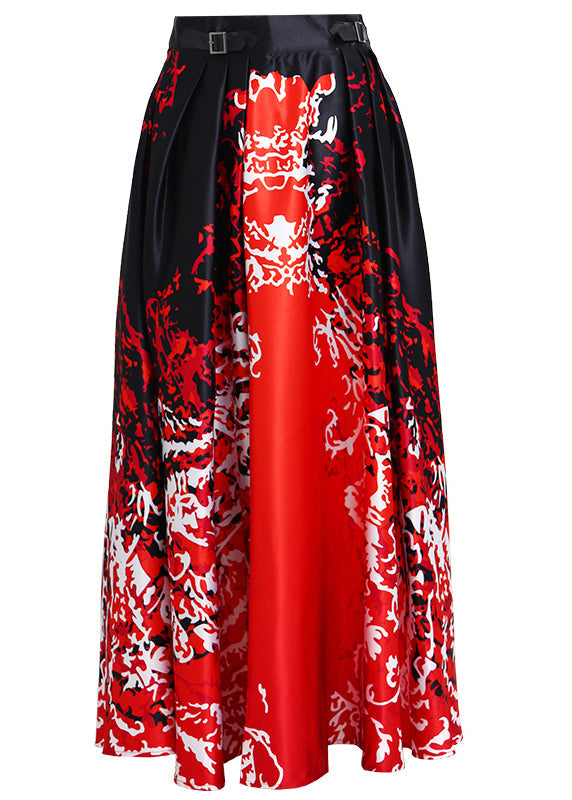 New Red High Waist Silk Skirts AS1051