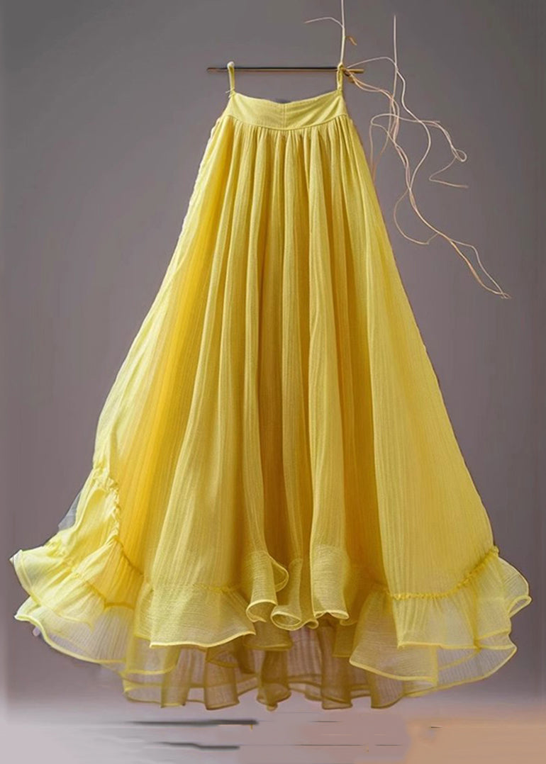 New yellow high waist chiffon skirts summer AB1009.