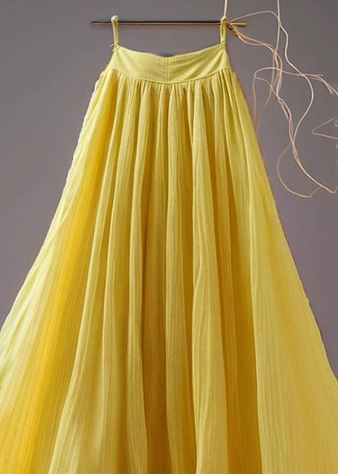 New yellow high waist chiffon skirts summer AB1009.