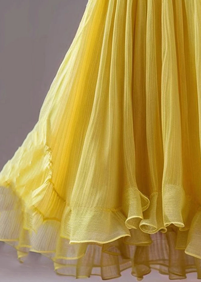 New yellow high waist chiffon skirts summer AB1009.