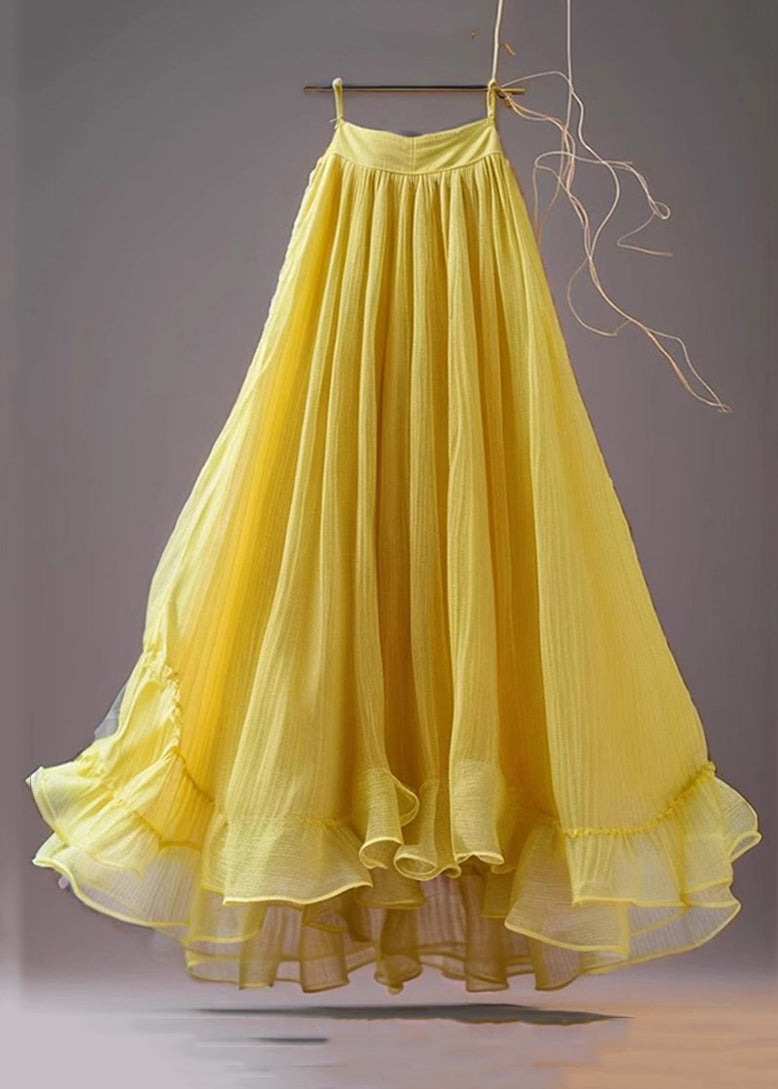 New yellow high waist chiffon skirts summer AB1009.