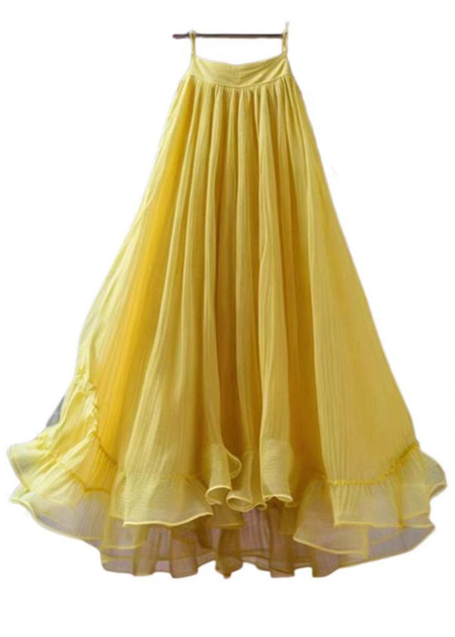 New yellow high waist chiffon skirts summer AB1009.