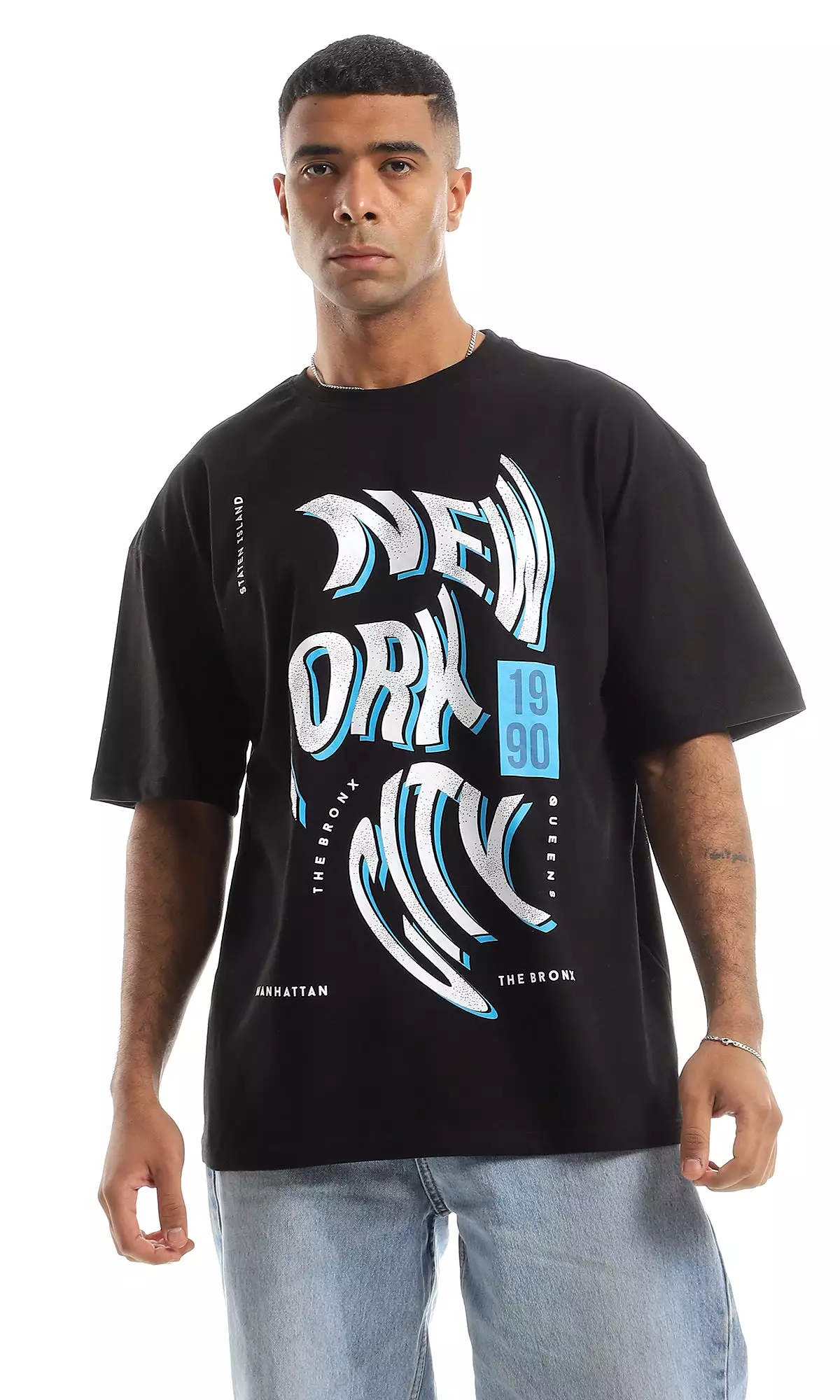 New York City Front Printed T-Shirt - Black, Short Sleeves