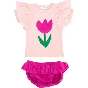 Tulip Terry Applique Butterfly Sleeve Tee Skirted Tushie Set - Cotton Candy - Baby Girls