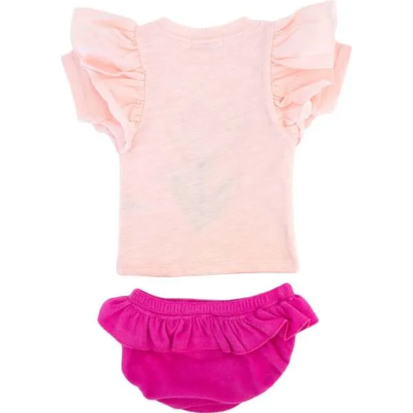 Tulip Terry Applique Butterfly Sleeve Tee Skirted Tushie Set - Cotton Candy - Baby Girls