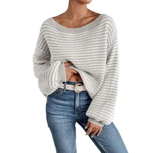 Online women's long sleeve sweaters and cardigans with contrast binding, perfect for casual streetwear. Featuring a trendy strip