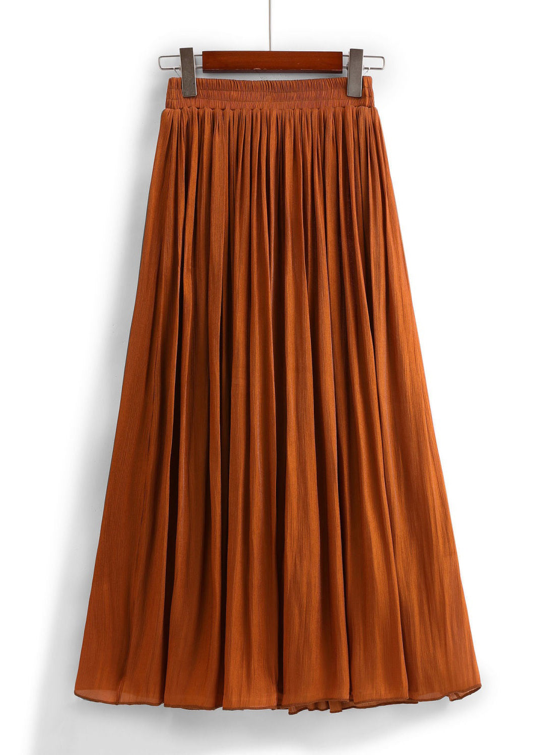 Orange Cotton Pleated Skirts High Waist