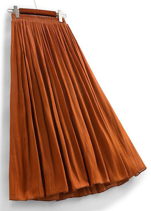 Orange Cotton Pleated Skirts High Waist