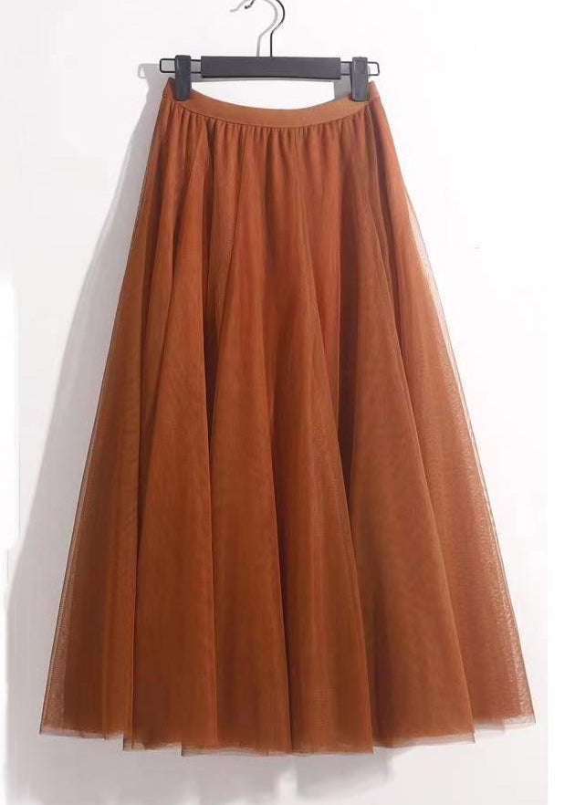 Orange Wrinkled Tulle Skirts High Waist - AS1050