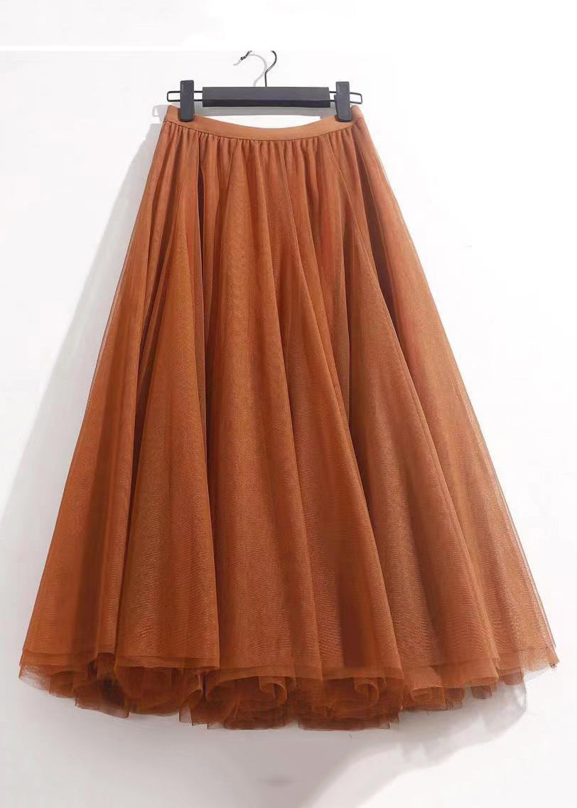 Orange Wrinkled Tulle Skirts High Waist - AS1050