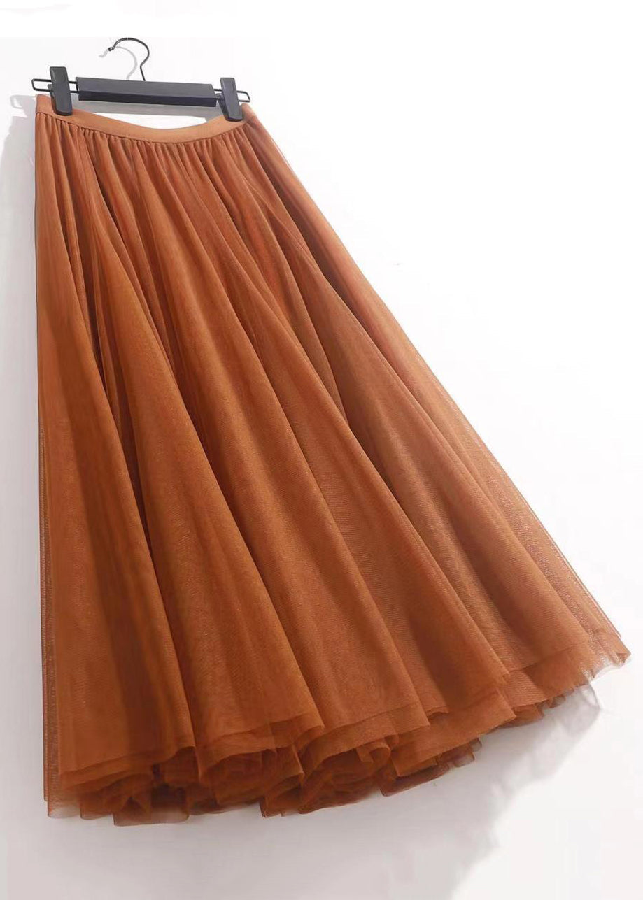 Orange Wrinkled Tulle Skirts High Waist - AS1050