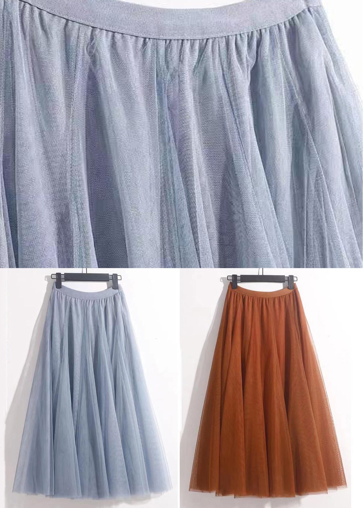 Orange Wrinkled Tulle Skirts High Waist - AS1050