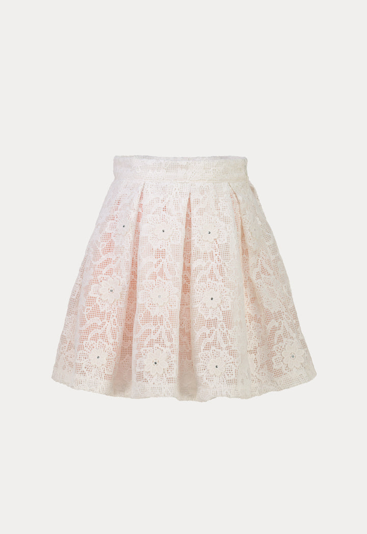 Organza Ruffle Blouse and Pleated Lace Skirts Set