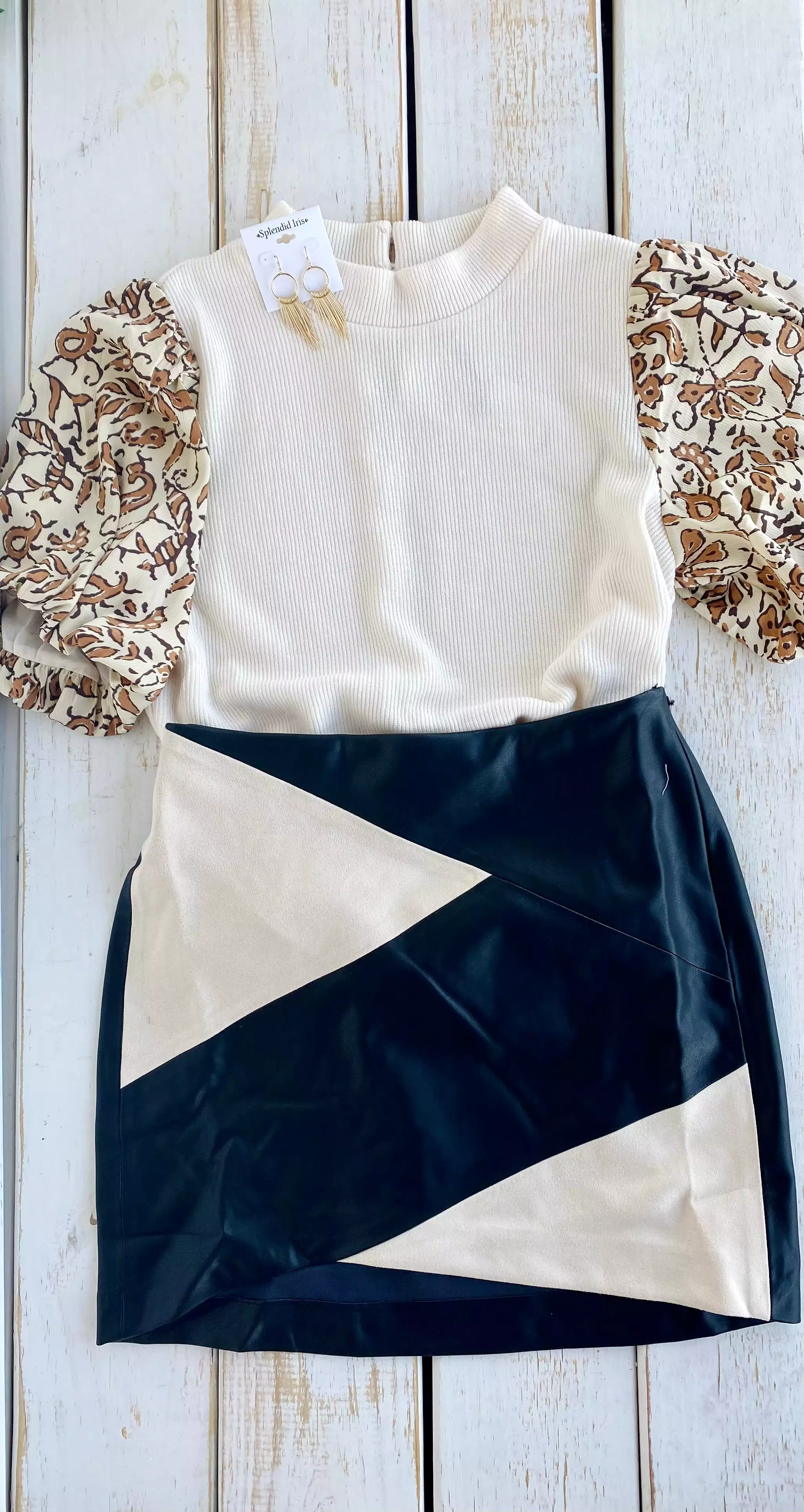 Perfectly Patterned Mixed Media Leather Skirt