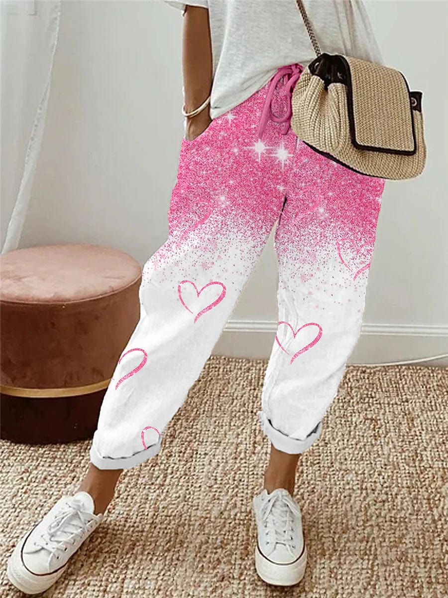 Pink Faux Linen High Waist Sweatpants for Women