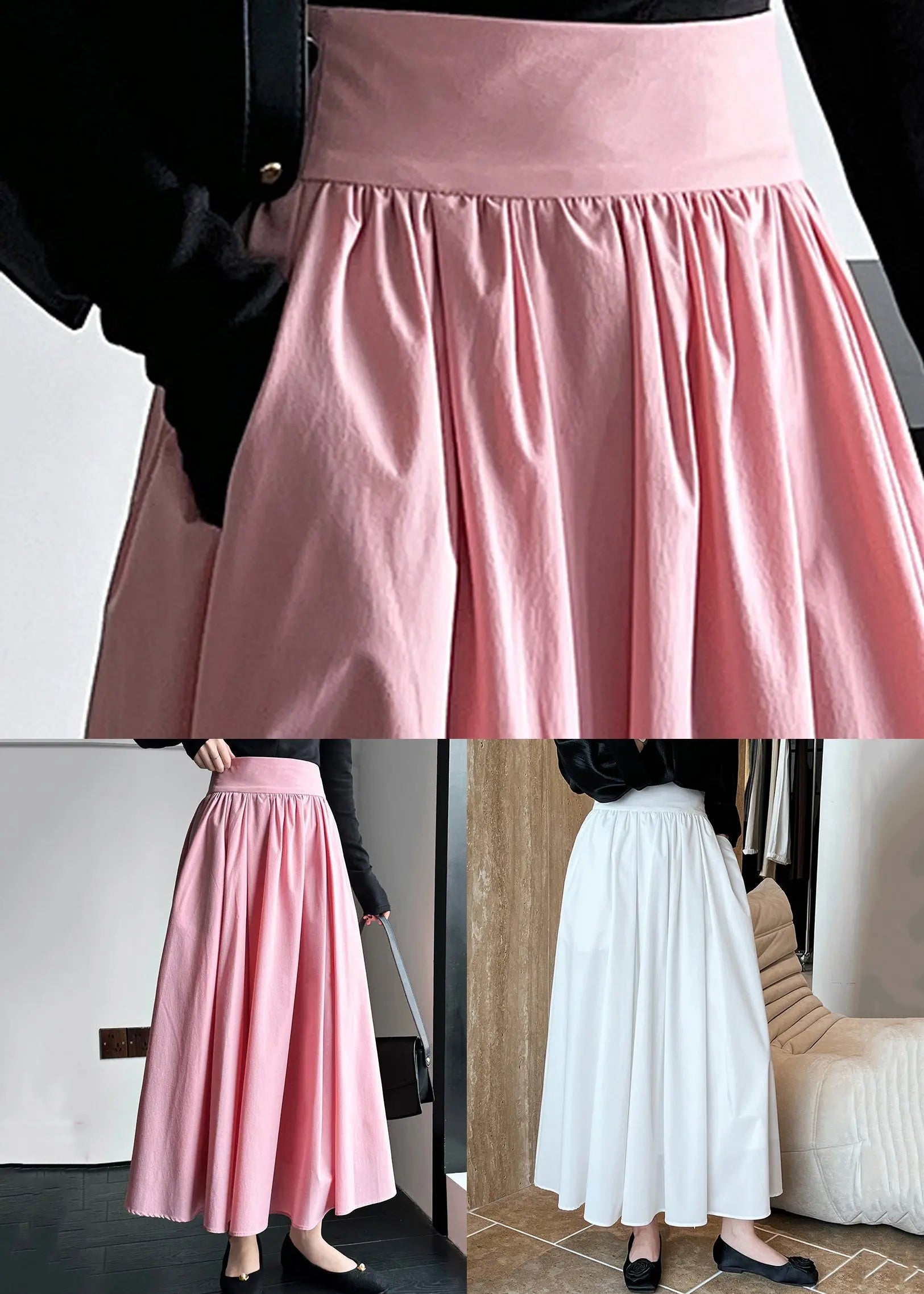 Pink Zippered High Waist Cotton Skirts Spring CG1047