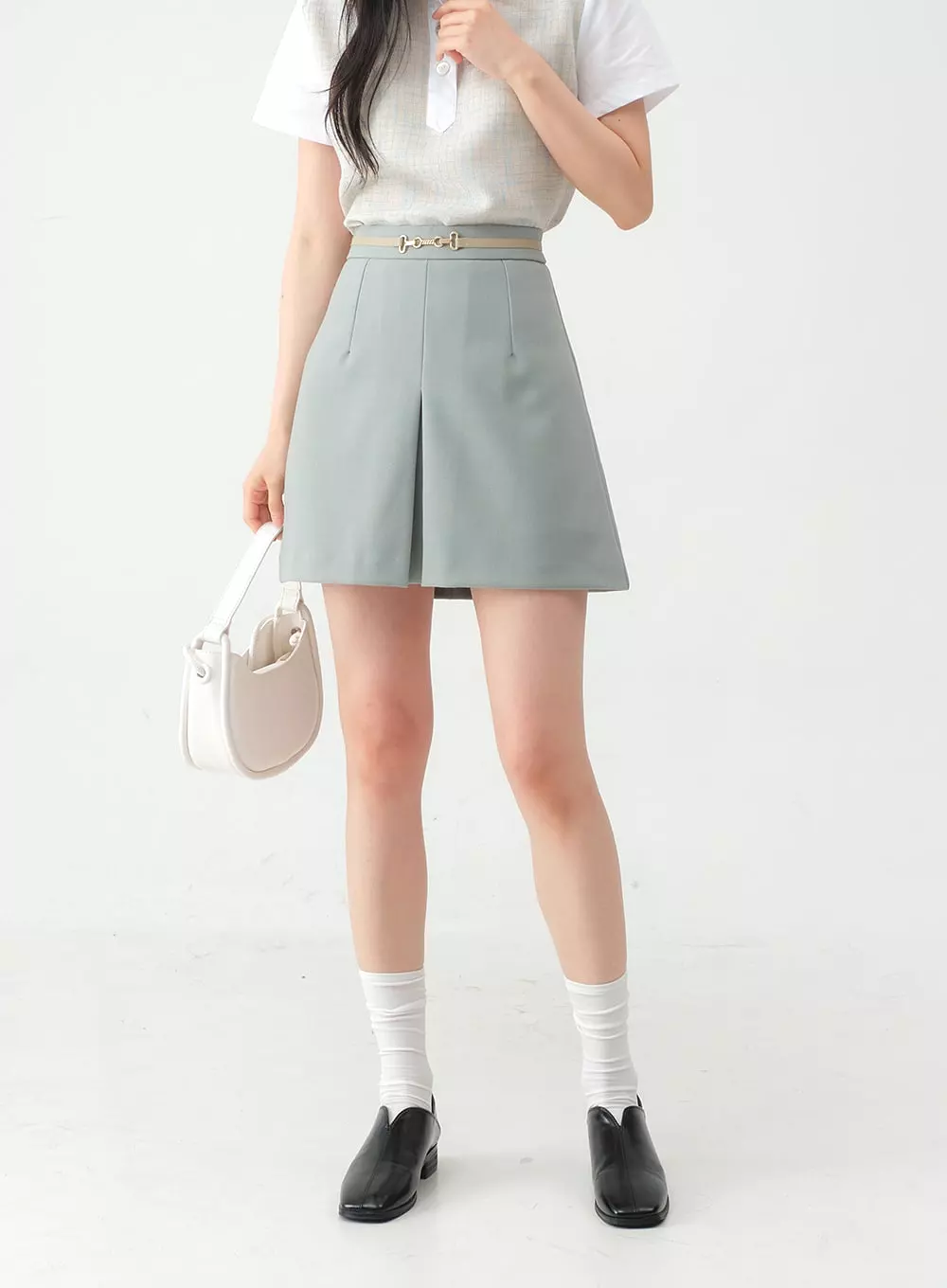 Pleated Belted Mini Skirt OY31 - Result: Trendy Pleated Mini Skirt with Belt - OY31