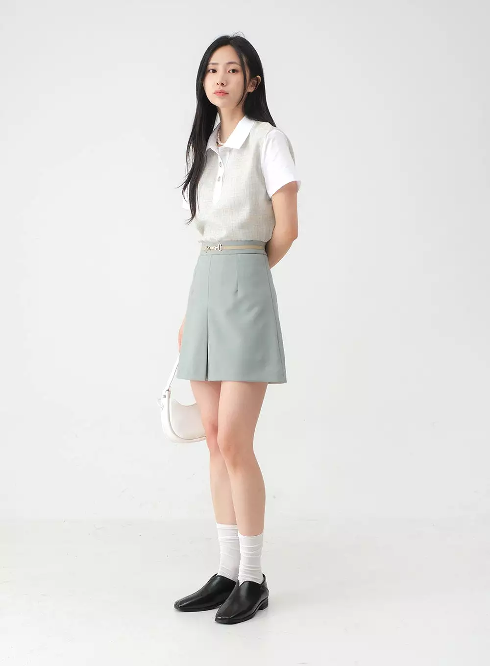 Pleated Belted Mini Skirt OY31 - Result: Trendy Pleated Mini Skirt with Belt - OY31