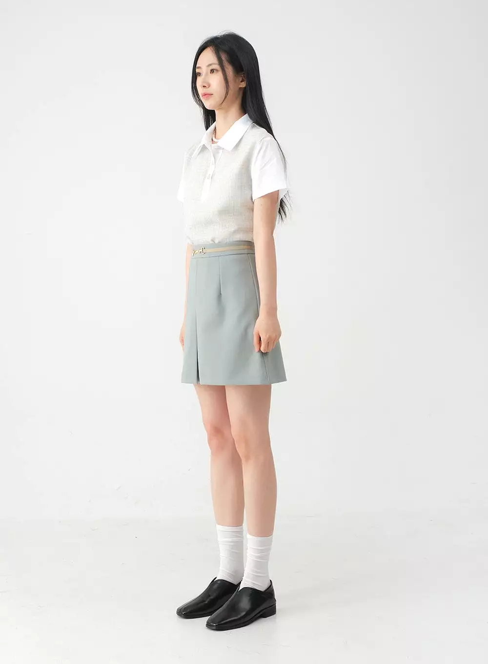 Pleated Belted Mini Skirt OY31 - Result: Trendy Pleated Mini Skirt with Belt - OY31