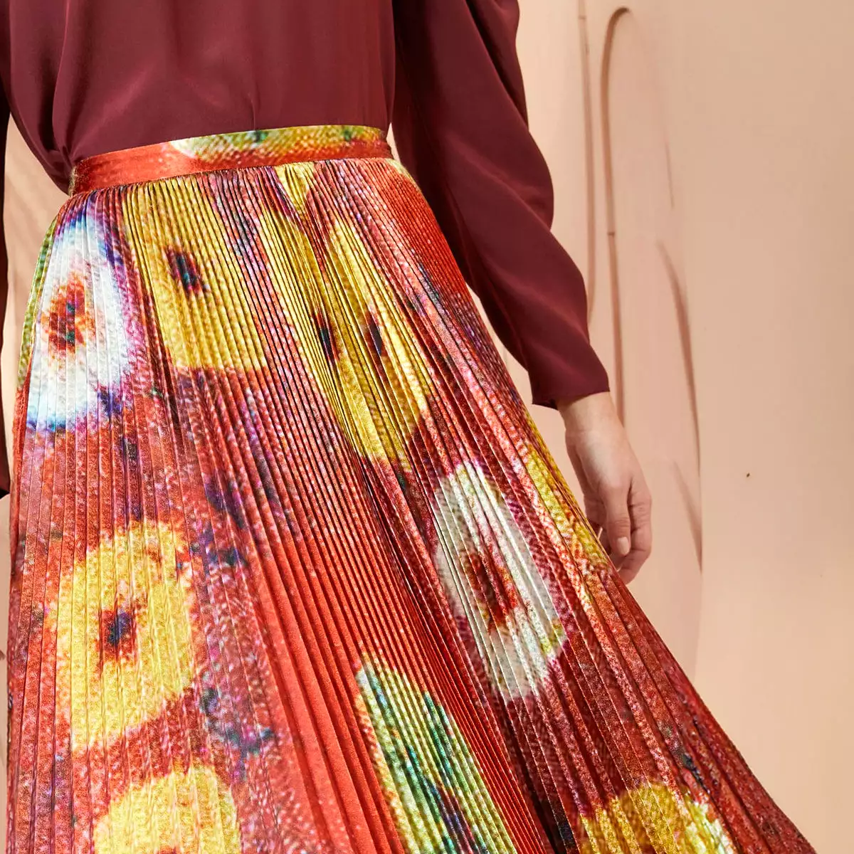 Rainbow Medallion Pleated Rami Skirt