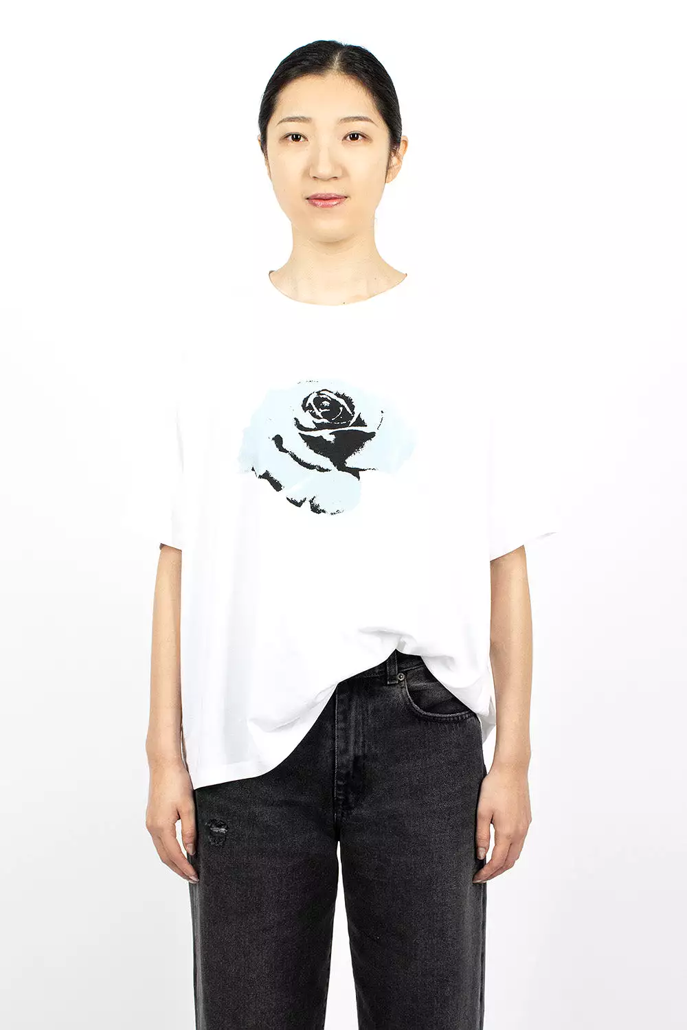 Rose Graphic White T-Shirt - Oversized Fit