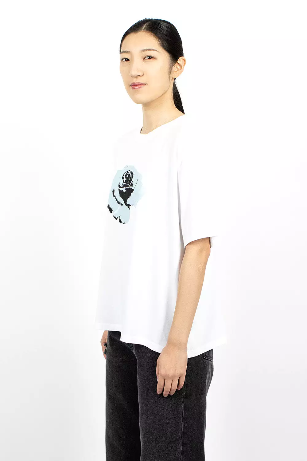 Rose Graphic White T-Shirt - Oversized Fit