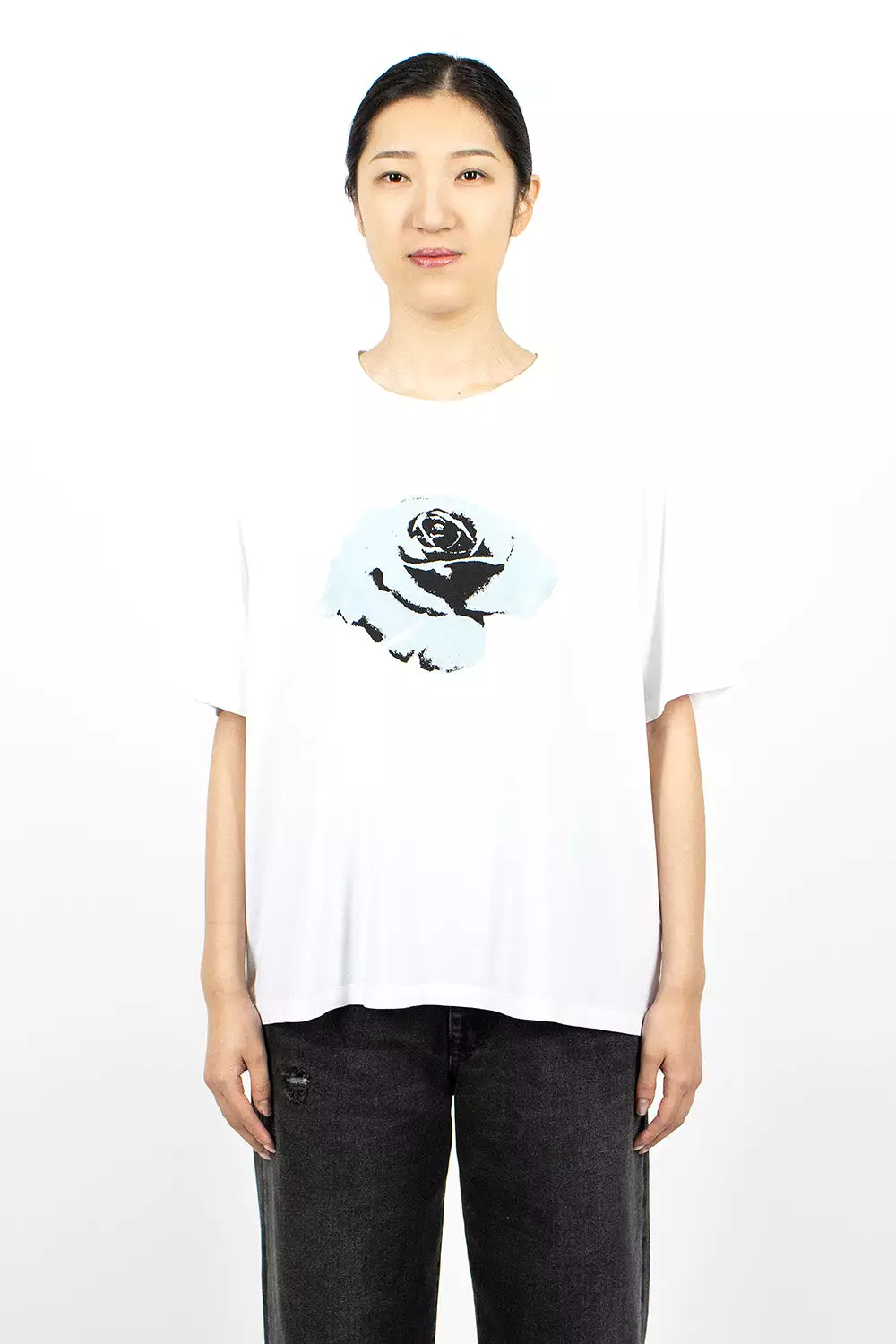 Rose Graphic White T-Shirt - Oversized Fit