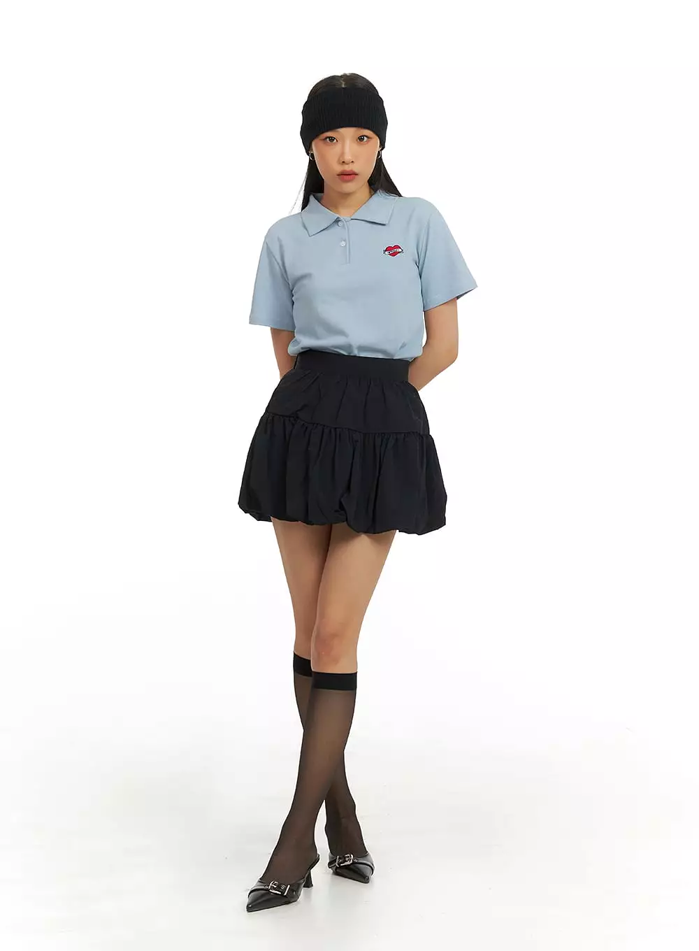 Shirred Balloon Mini Skirt with Elastic Waistband