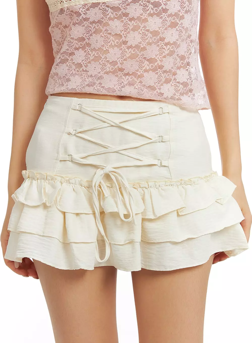 Shirred Ruffle Cotton Mini Skirt - CF426